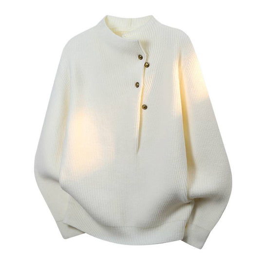 Damen Oversized Feinstrick-Pullover mit asymmetrischer Knopfleiste und Stehkragen Nord Taschen