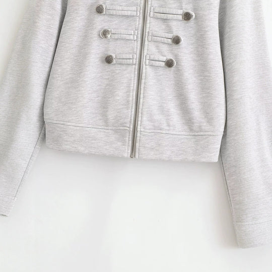 Damen Kurzjacke aus Sweat mit Stehkragen und dekorativer Military-Passe Nord Taschen