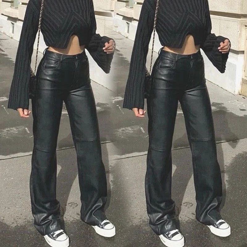 Damen Kunstlederhose mit weitem Bein