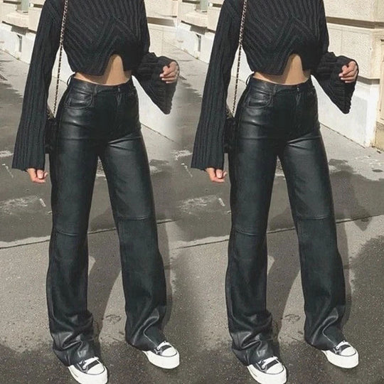 Damen Kunstlederhose mit weitem Bein