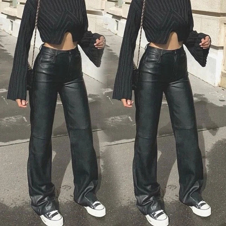 Damen Kunstlederhose mit weitem Bein