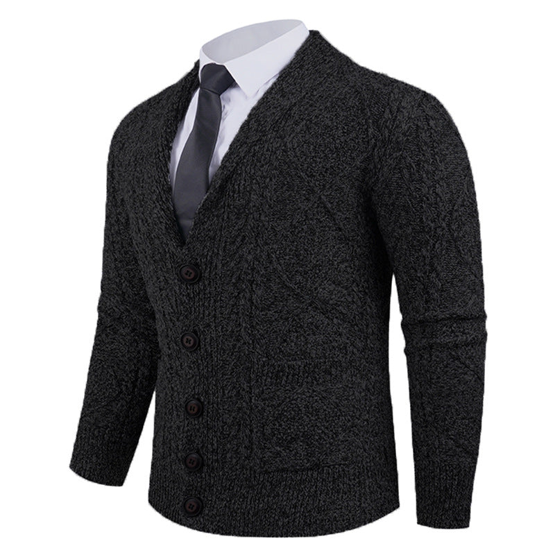 Herren Strickcardigan mit Schalkragen, Zopfmuster, aufgesetzten Taschen und Knopfleiste Nord Taschen