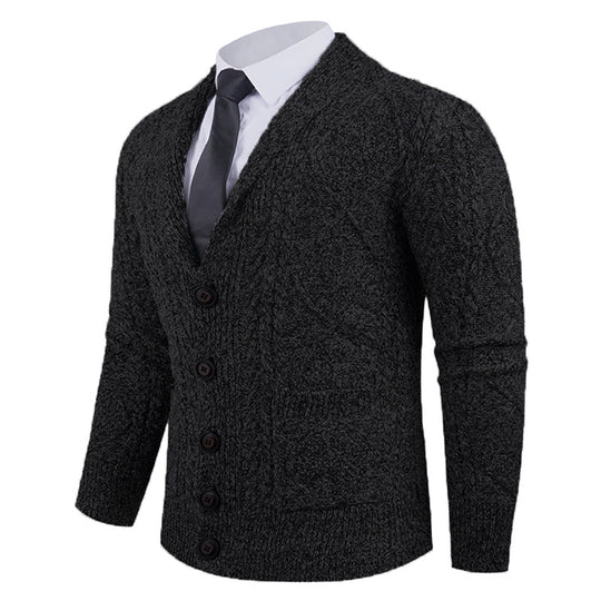 Herren Strickcardigan mit Schalkragen, Zopfmuster, aufgesetzten Taschen und Knopfleiste Nord Taschen