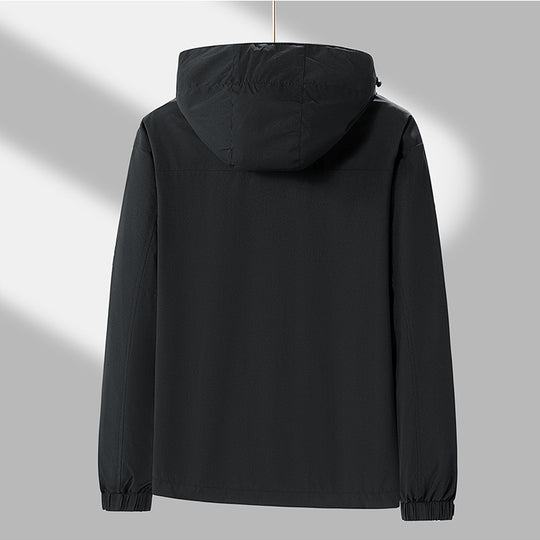 Herren Leichte wasserabweisende Kapuzen‑Übergangsjacke mit Kontrast‑Schulterpaneelen und Kordelzugsaum Nord Taschen