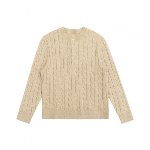 Unisex Grobgestrickter Henley-Pullover mit Zopfmuster und halber Knopfleiste Nord Taschen