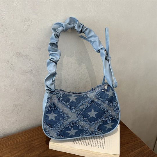 Damen Umhängetasche mit floralem Denim-Design und raffinierten Knotenakzenten Nord Taschen