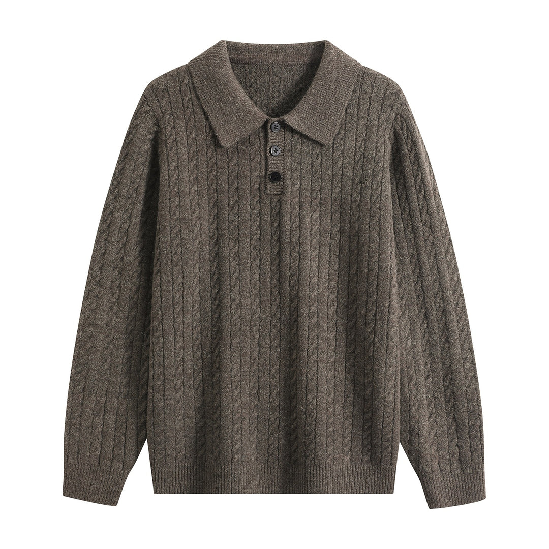 Herren Zopfstrick-Polopullover mit Polokragen, halber Knopfleiste & relaxed Schnitt Nord Taschen