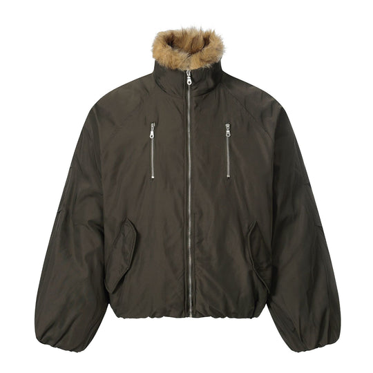 Herren Kurz geschnittener Boxy-Pufferjacke mit Kunstfellkapuze und vertikalen Reißverschlusstaschen Nord Taschen