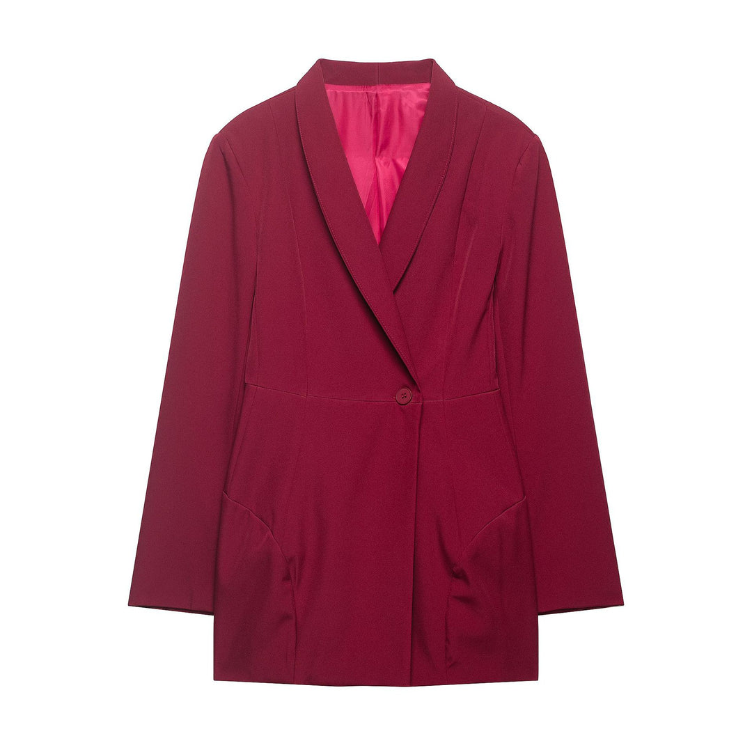 Damen Floraler Schalkragen-Blazer mit lockerem Schnitt und aufgesetzten Taschen Nord Taschen