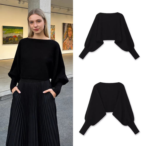 Damen Cropped-Bolero mit weiten Fledermausärmeln und langen Rippenbündchen Nord Taschen