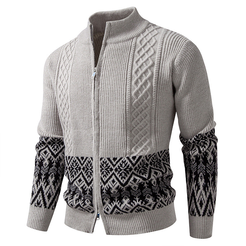 Herren Hochwertige Norweger-Zip-Strickjacke mit Zopfmuster und Stehkragen Nord Taschen