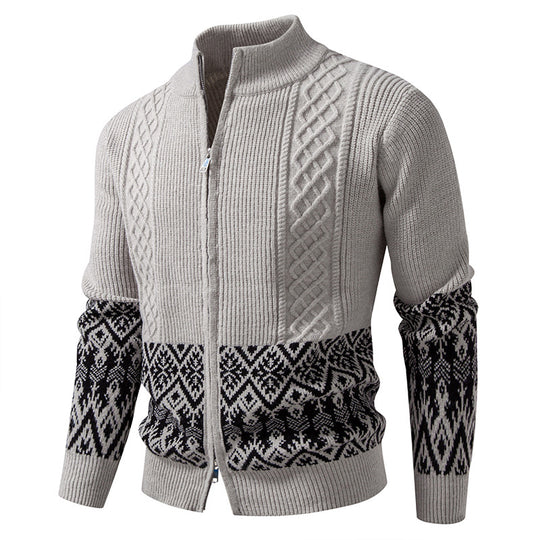 Herren Hochwertige Norweger-Zip-Strickjacke mit Zopfmuster und Stehkragen Nord Taschen