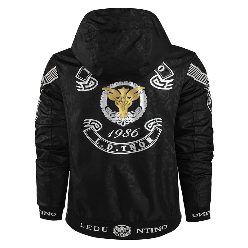 Herren  leichte Kapuzen-Sportjacke mit Jacquardmuster, Metallreißverschluss und elastischen Bündchen Nord Taschen
