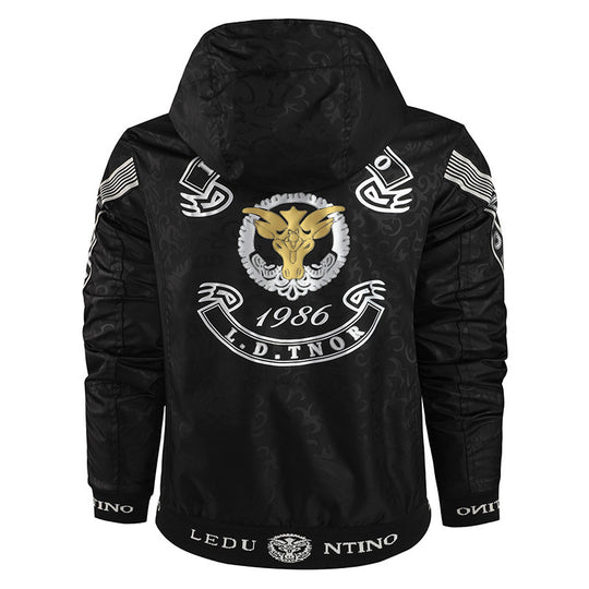 Herren  leichte Kapuzen-Sportjacke mit Jacquardmuster, Metallreißverschluss und elastischen Bündchen Nord Taschen