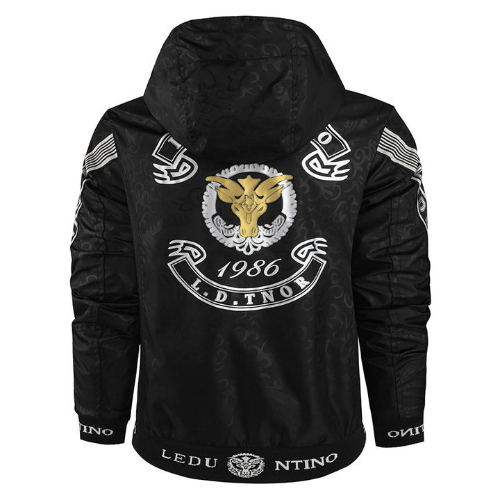 Herren  leichte Kapuzen-Sportjacke mit Jacquardmuster, Metallreißverschluss und elastischen Bündchen Nord Taschen