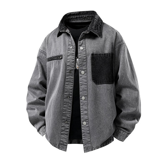 Herren Oversized Denim‑Überhemdjacke mit Druckknopffront, Brusttaschen & Reißverschluss-Detail Nord Taschen