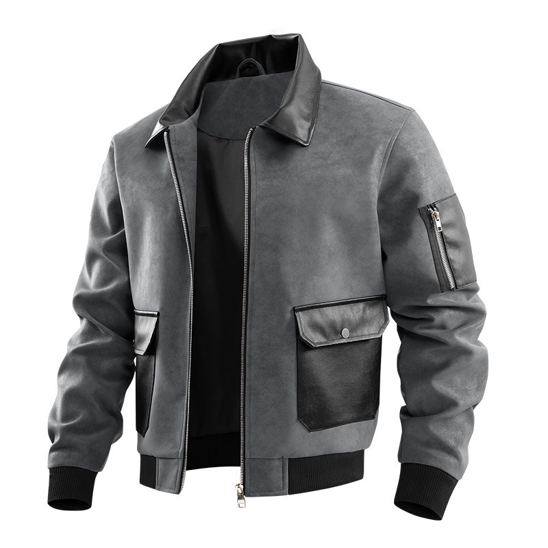 Men's  suede-effect flight jacket with leather-trim flap pockets and sleeve zip pocket Nord Taschen