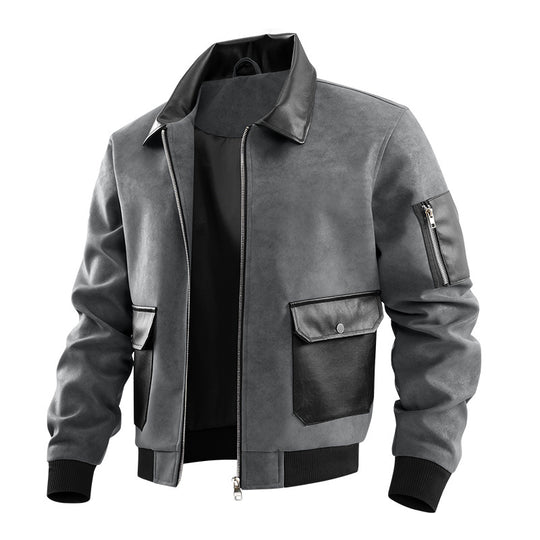 Men's  suede-effect flight jacket with leather-trim flap pockets and sleeve zip pocket Nord Taschen