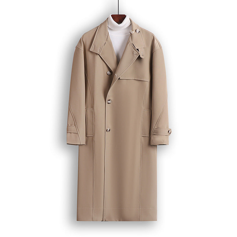 Herren Langgeschnittener Minimalistischer Trenchcoat mit Schalkragen und verstellbaren Ärmelriemen Nord Taschen