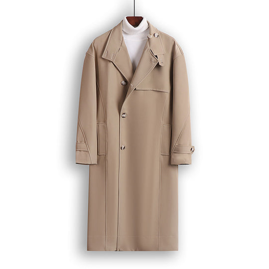 Herren Langgeschnittener Minimalistischer Trenchcoat mit Schalkragen und verstellbaren Ärmelriemen Nord Taschen