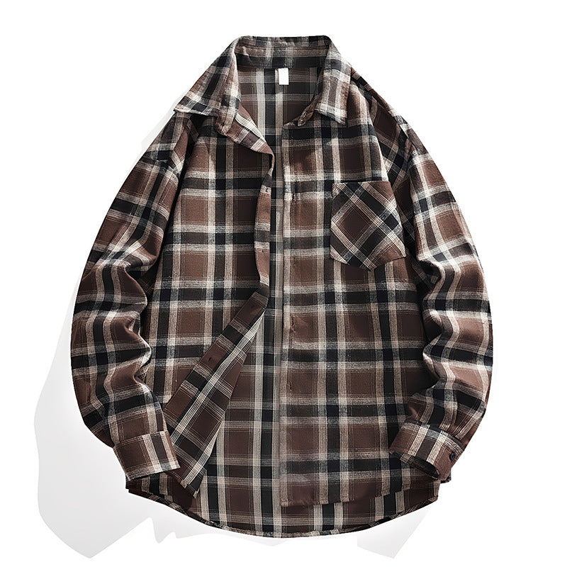 Herren Oversize karierte Flanellhemdjacke mit Brusttasche & abgerundetem Saum Nord Taschen