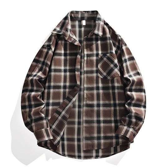 Herren Oversize karierte Flanellhemdjacke mit Brusttasche & abgerundetem Saum Nord Taschen