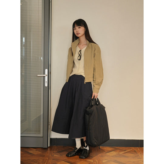 Damen Weit schwingender Midirock mit hoher Taille und soften Falten Nord Taschen