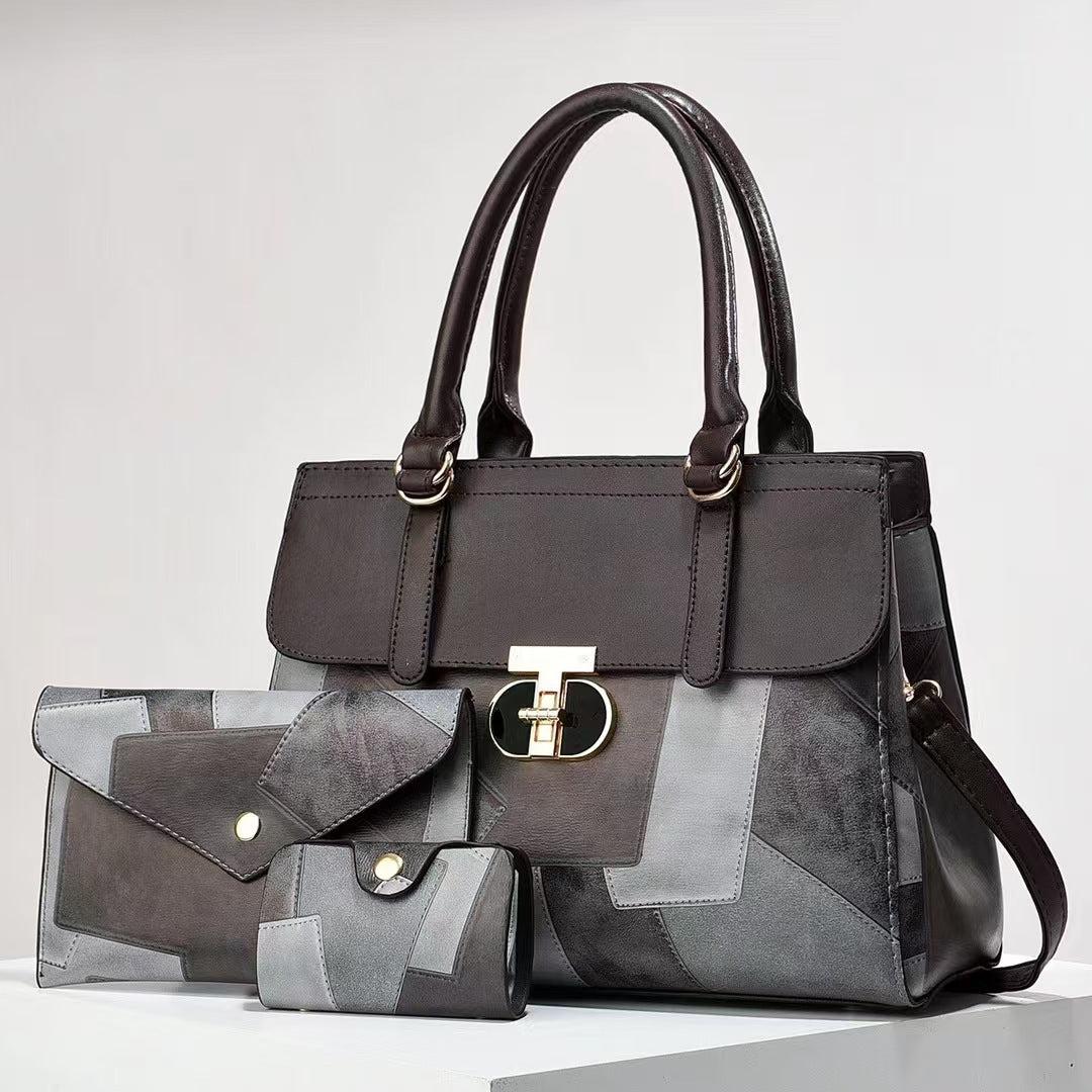 Damen Handtasche mit modischem Patchwork-Design und abnehmbaren Accessoires Nord Taschen