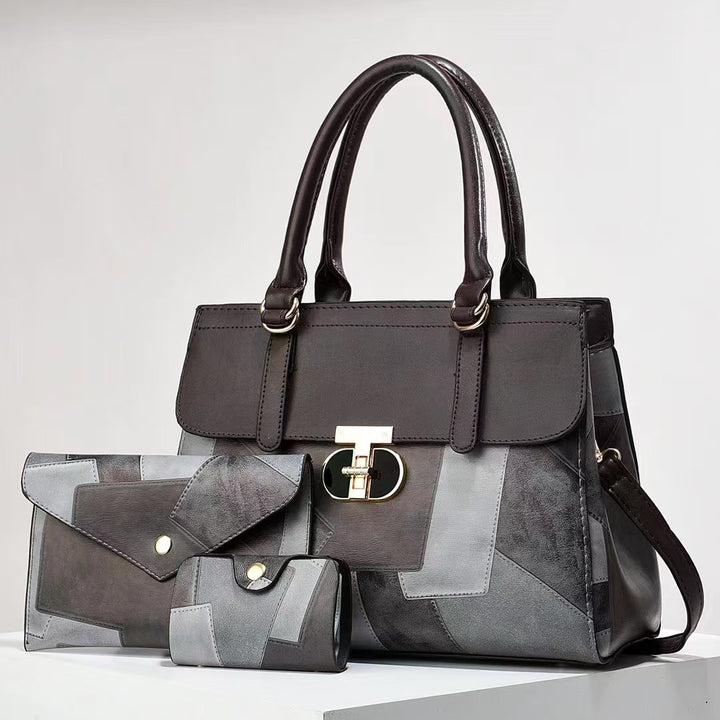 Damen Handtasche mit modischem Patchwork-Design und abnehmbaren Accessoires Nord Taschen