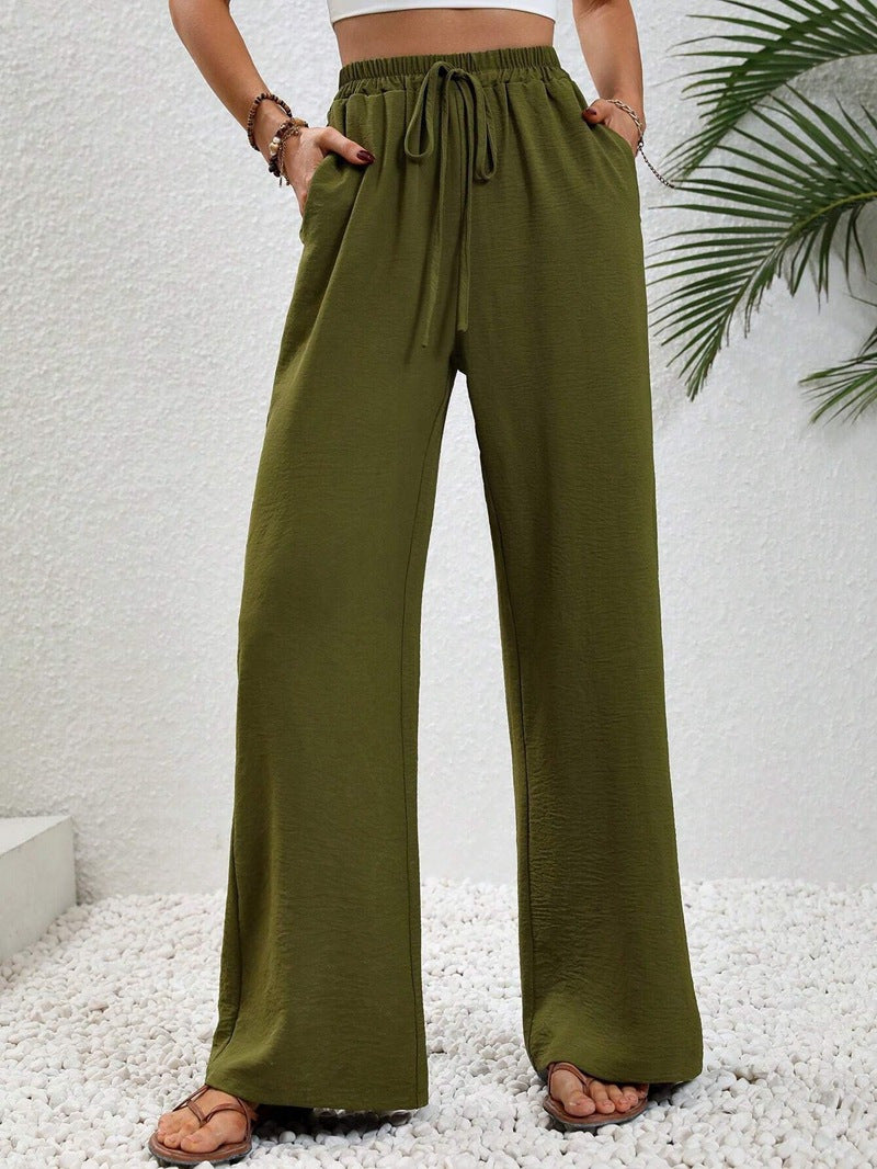 Damen Weite Palazzohose mit hohem Elastikbund, Kordelzug und Eingrifftaschen Nord Taschen
