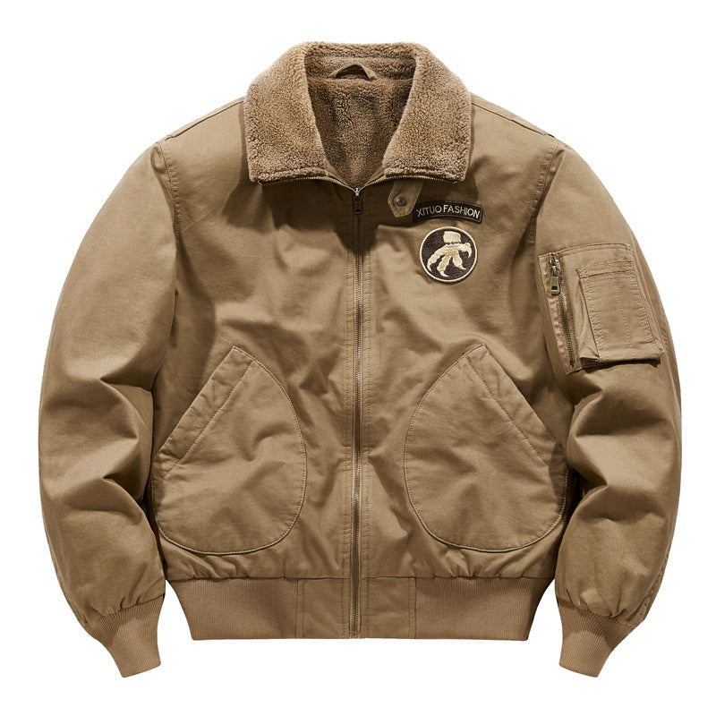 Men's  shearling-collar aviator bomber jacket with utility sleeve pocket Nord Taschen