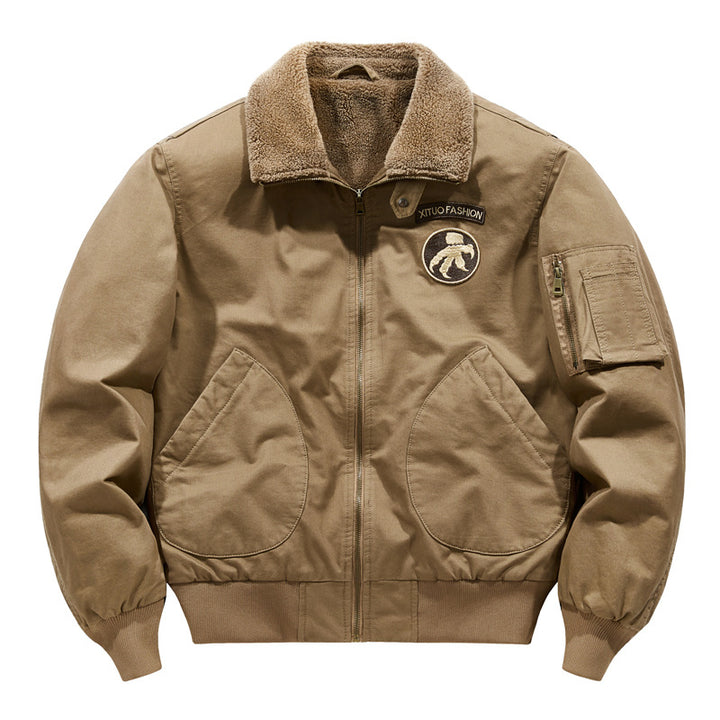 Men's  shearling-collar aviator bomber jacket with utility sleeve pocket Nord Taschen