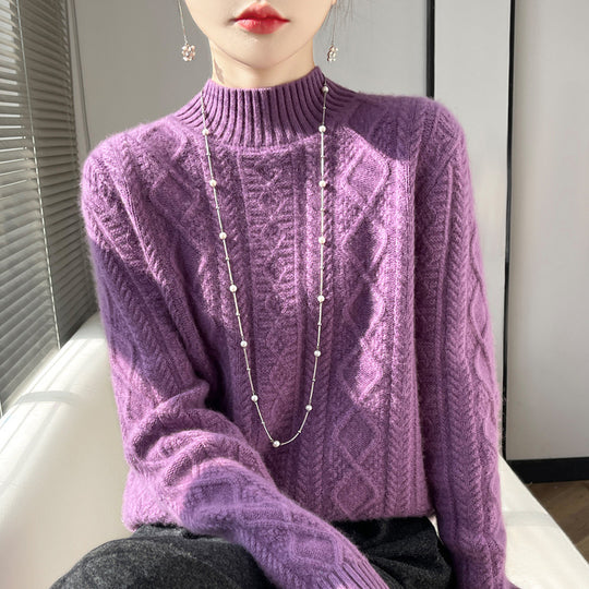 Damen Zopfmuster-Mockneckpullover mit feinem Ajour‑Detail und flauschiger Kaschmir‑Optik Nord Taschen