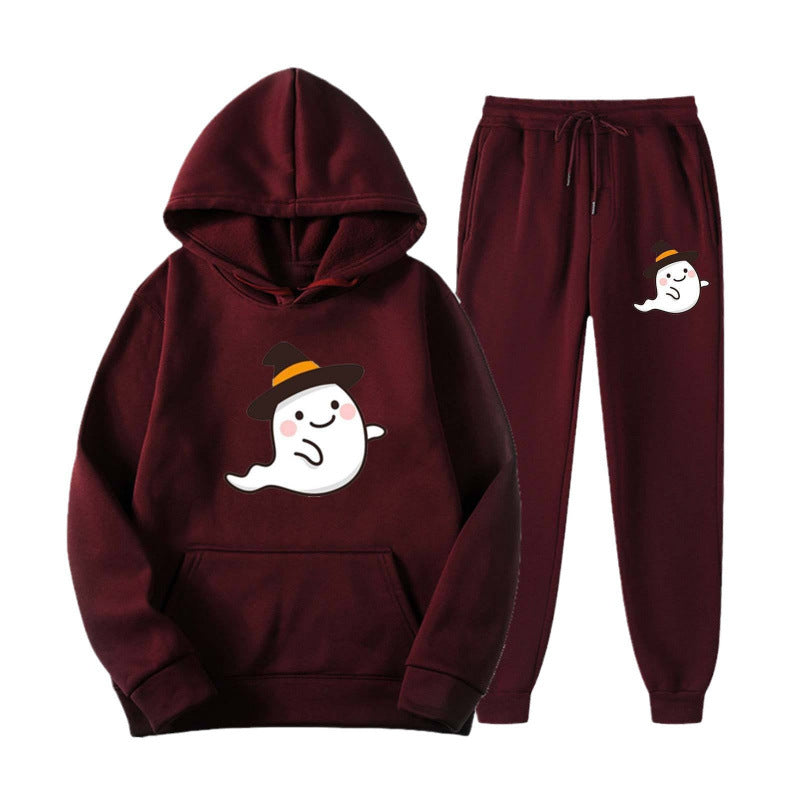Unisex kuscheliger Kapuzenpullover und Jogginghose Set mit Halloween-Geistprint Nord Taschen
