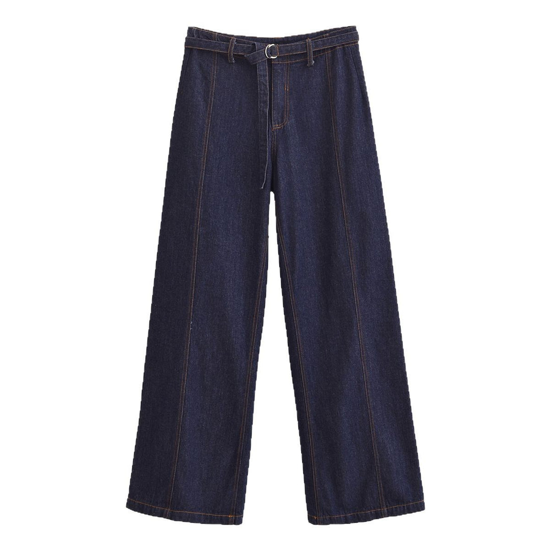 Damen Weite High‑Waist-Jeanshose im Palazzo-Schnitt mit Mittelnaht und D-Ring-Gürtel Nord Taschen