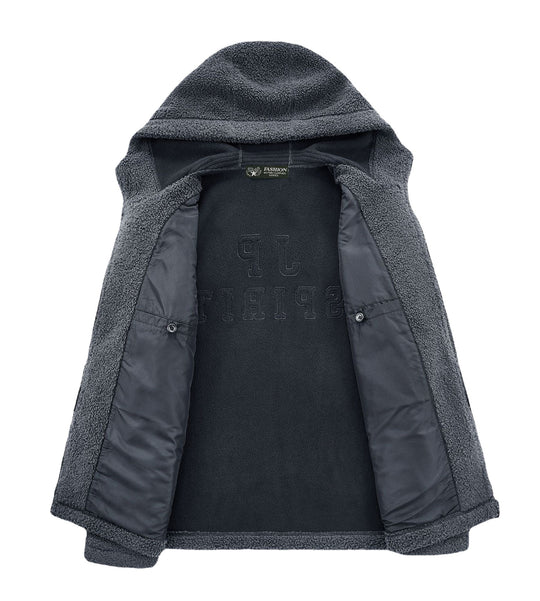 Herren Teddyfleece Kapuzenjacke mit Nylon-Brusttasche und Zwei‑Wege‑Reißverschluss Nord Taschen