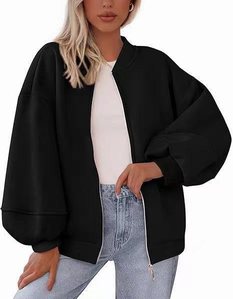 Damen Oversize Bomberjacke mit Ballonärmeln und durchgehendem Reißverschluss Nord Taschen