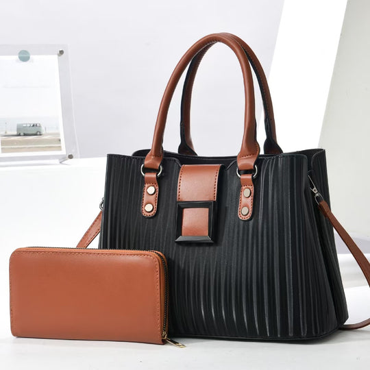 Damen elegante Handtasche mit Rippstruktur und praktischem Portemonnaie Nord Taschen