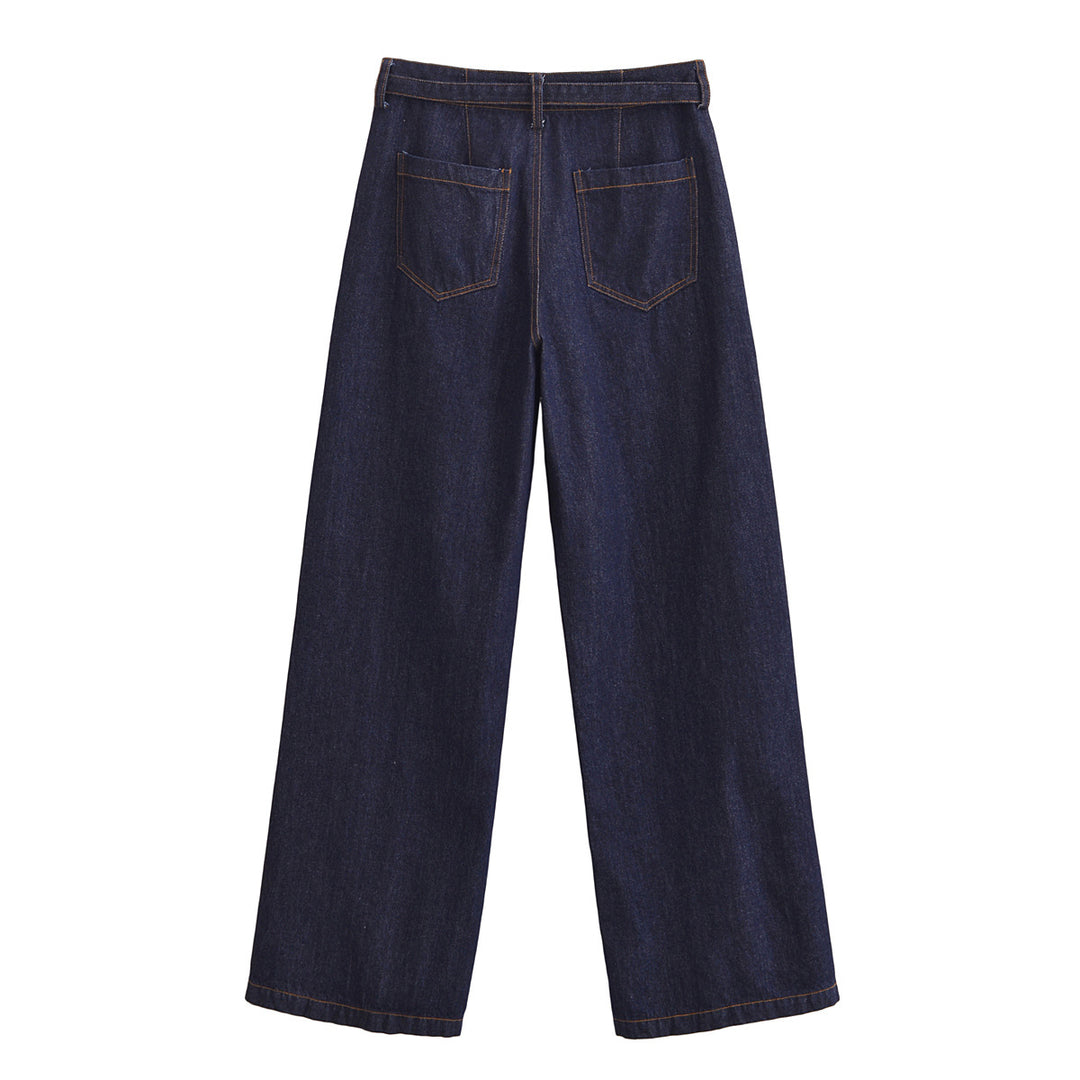 Damen Weite High‑Waist-Jeanshose im Palazzo-Schnitt mit Mittelnaht und D-Ring-Gürtel Nord Taschen