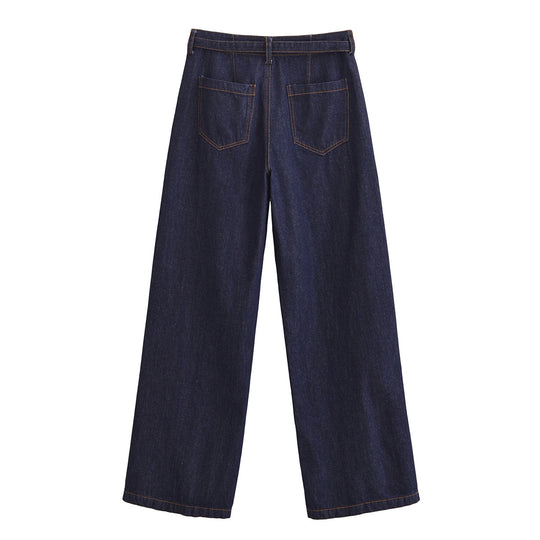 Damen Weite High‑Waist-Jeanshose im Palazzo-Schnitt mit Mittelnaht und D-Ring-Gürtel Nord Taschen