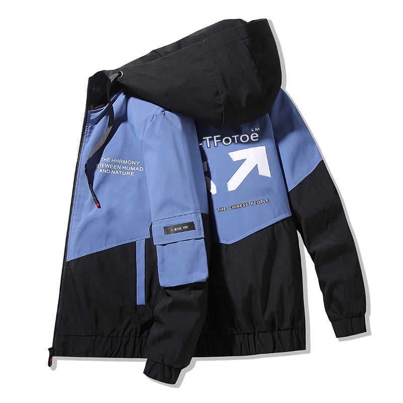 Herren Colorblock Kapuzen-Utility-Jacke mit Printdetails und taktischen Taschen Nord Taschen