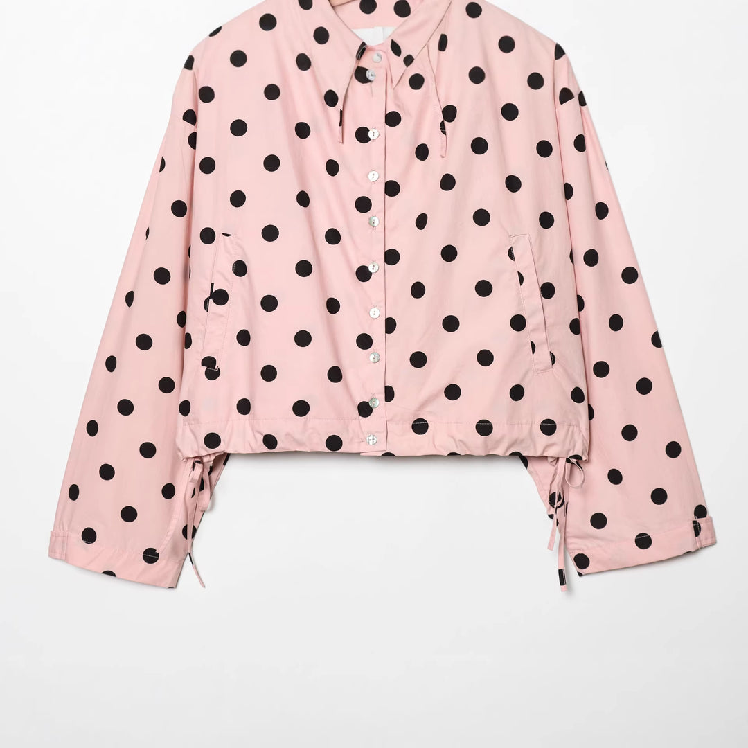 Damen 70+ gepunktete Cropped-Übergangsjacke mit Stehkragen und Kordelzug Nord Taschen
