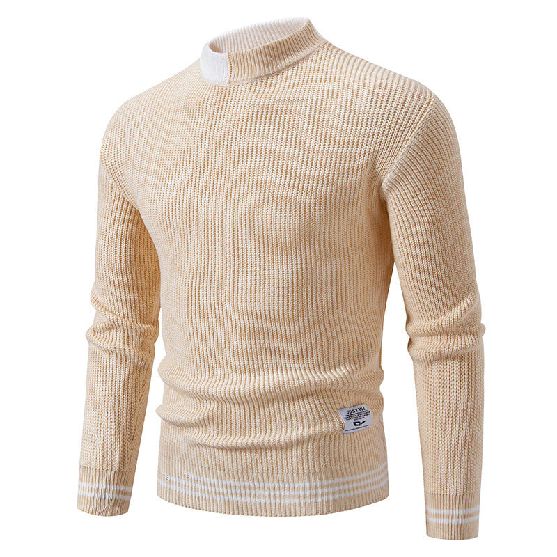 Herren gerippter Feinstrickpullover mit Stehkragen und kontrast-Blockdesign Nord Taschen