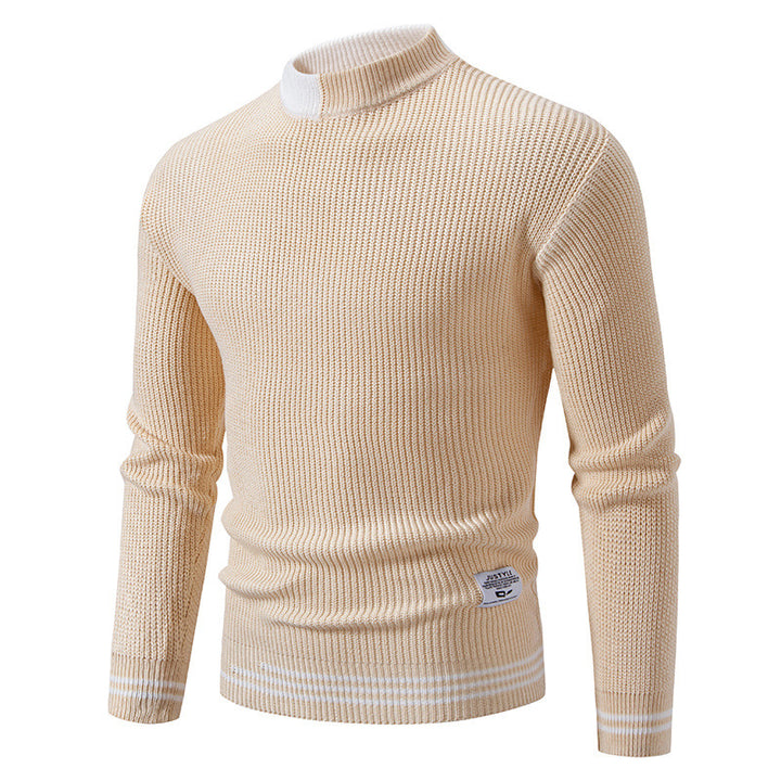 Herren gerippter Feinstrickpullover mit Stehkragen und kontrast-Blockdesign Nord Taschen