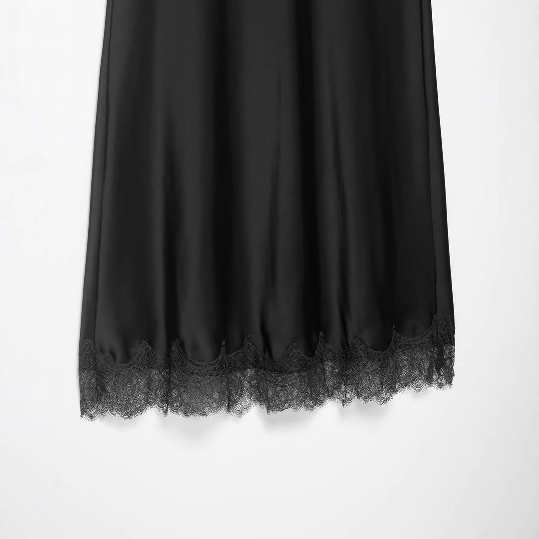 Damen Langer Satinrock mit feiner Spitze am Saum und leichter A-Linien-Silhouette Nord Taschen