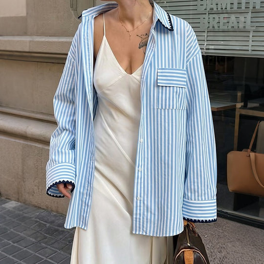 Damen Lässige Bluse mit Streifen Nord Taschen