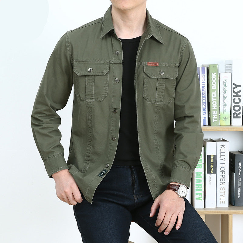 Herren Leichtes Canvas-Overshirt im Utility‑Stil mit Brustpattentaschen und Hemdkragen Nord Taschen