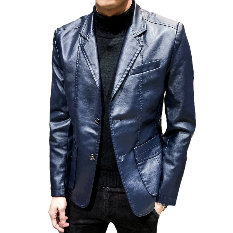 Herren Lässiges Slim-Fit Kunstleder-Sakko mit Reverskragen und aufgesetzten Taschen Nord Taschen