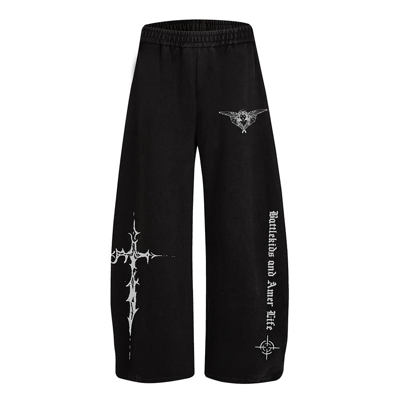 Damen Weite Lounge-Hose im Palazzo-Stil mit Elastikbund und Gothic-Print Nord Taschen