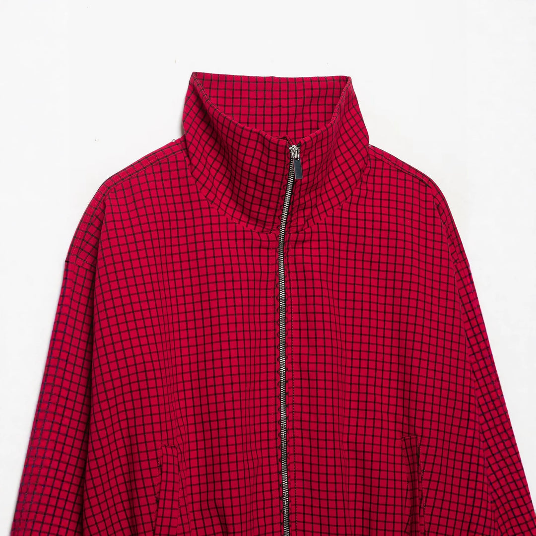 Damen Cropped Übergangsjacke mit hohem Funnelkragen, Karomuster und elastischem Saum Nord Taschen